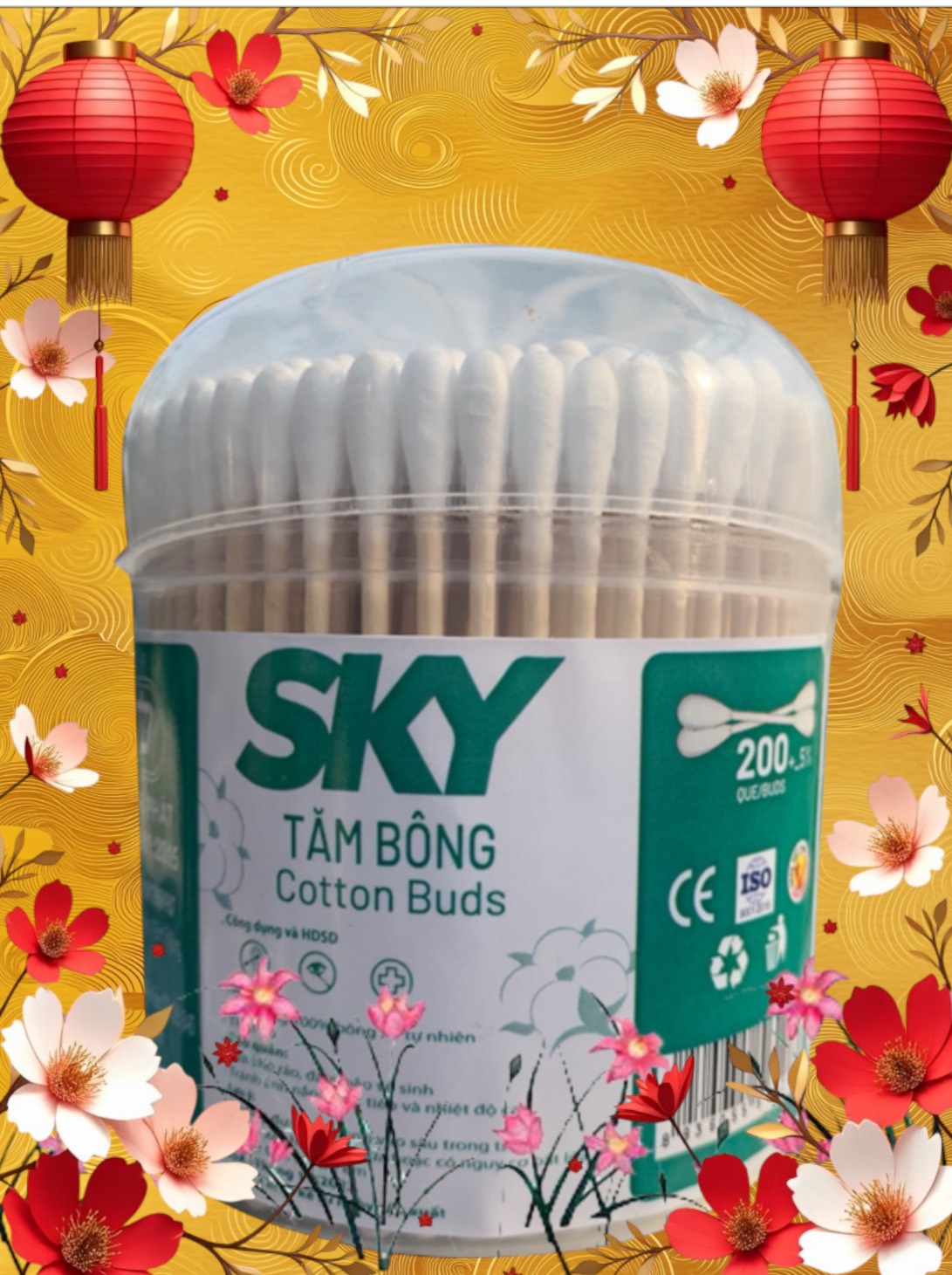 Mã SP S006 – Hũ bông ráy tai đại thân gỗ trang điểm dành cho người lớn – Sky